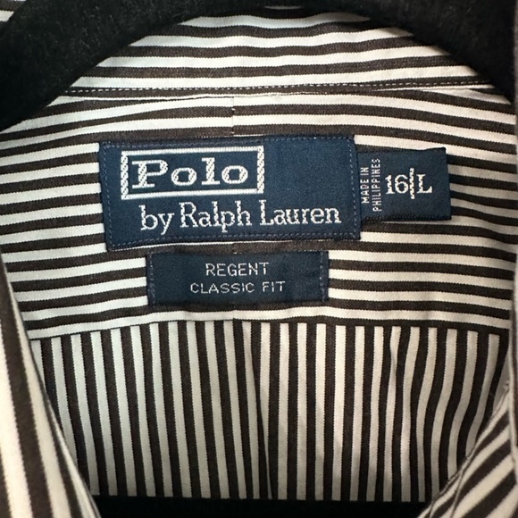 Polo by Ralph Lauren Men’s Regent Classic Fit Brown & White Stripe Sz 16/L GUC - Picture 3 of 8